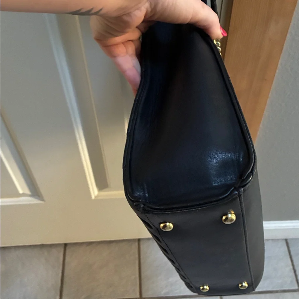 Ellen Tracy Black Quilted Crossbody Tote with Gold Chain